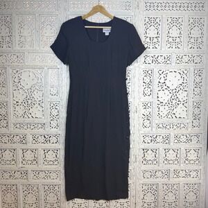 Vtg Black Maxi Dress With Buttons Sz 10 Retro Grunge Whimsigoth LBD Career